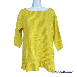 NWT Italian Linen Top Tunic‎ Small Yellow Stripes Lagenlook Boho Resort Vacation